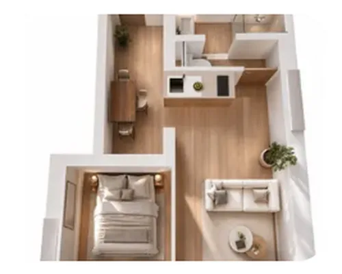 Plan en 3D du lot 101, T2 de 27,17 m²