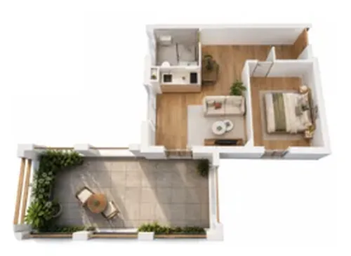 Plan en 3D du lot 102, T2 de 33,57 m²