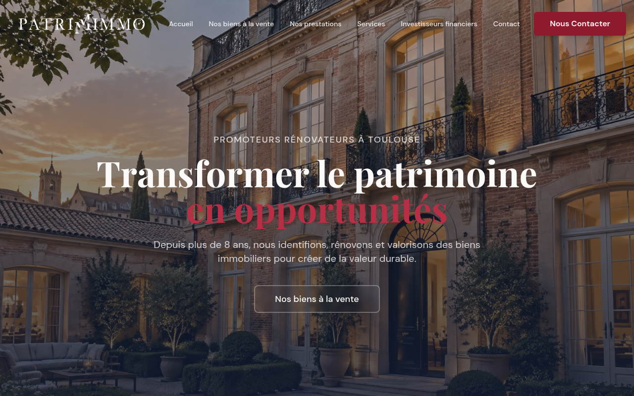Page d'accueil du site Patrimimmo
