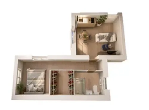 Plan en 3D du lot 02, T2 de 32,14 m²