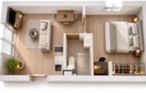 Plan en 3D du lot 03, T2 de 27,37 m²